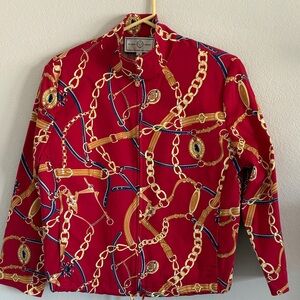 Saint John By Marie Gray Vintage Red Chain Print Zip Jacket